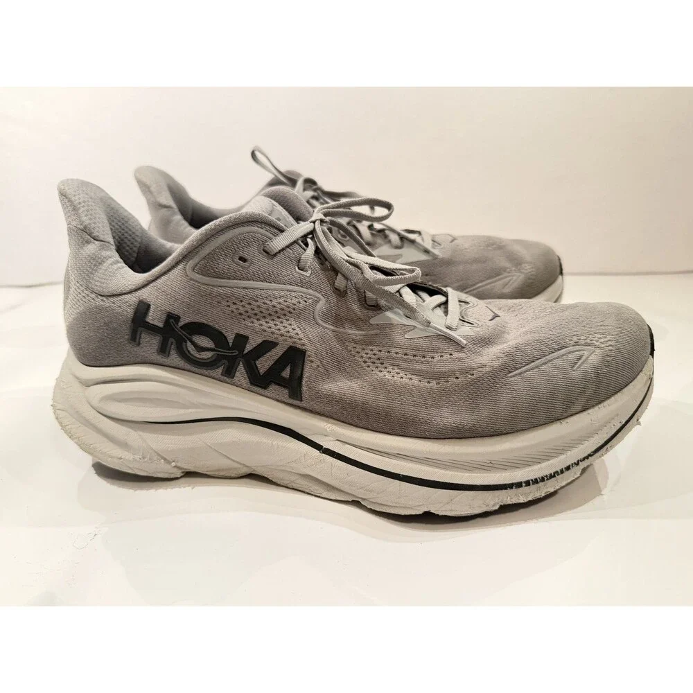Hoka Clifton 10 Men's Running Shoes Size US 13 M Wide Grey Silver Athletic